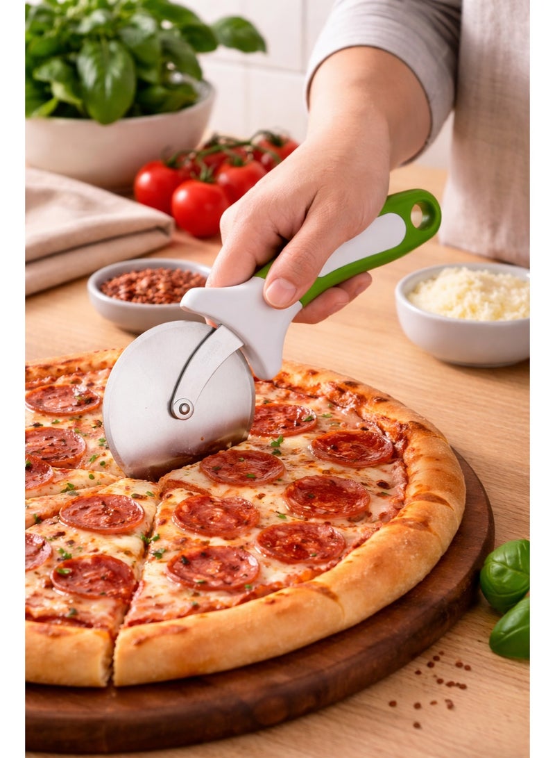 ديسينت ديسنت ستينلس ستيل بيتزا كَتَر | فور إنش (10.16 سم) ويل | 23.36 سم لينث | فينغر غارد آند إيرغونومِك هاندل | شارب كَتَرْز، بيتزا ويل، بيتزا سلايسر – نون سليب هاندل – ديشواشر سيف - Image 3